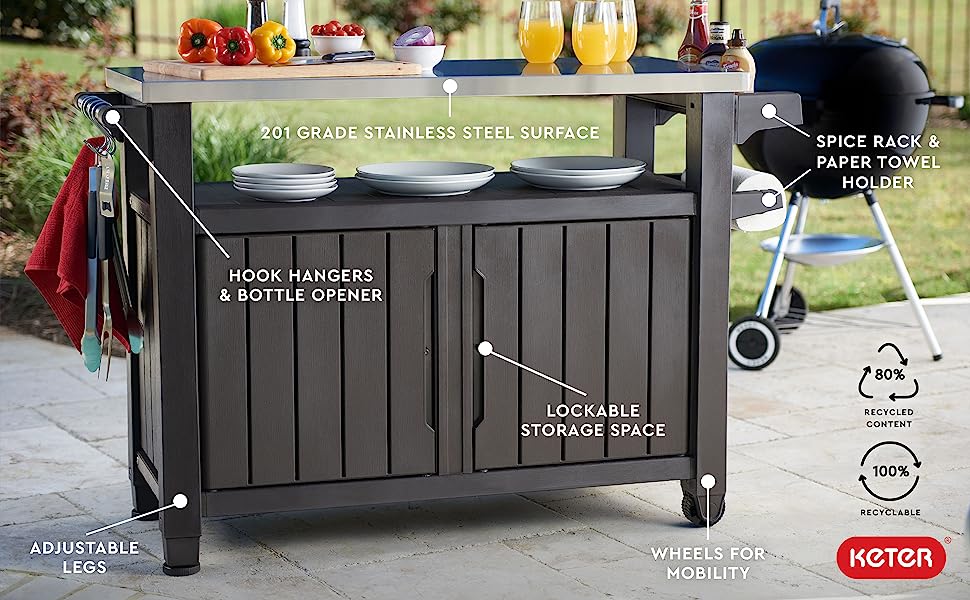 Keter Outdoor Kitchen Rolling Bar Cart