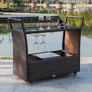 Bonnlo Wicker Outdoor Bar Cart
