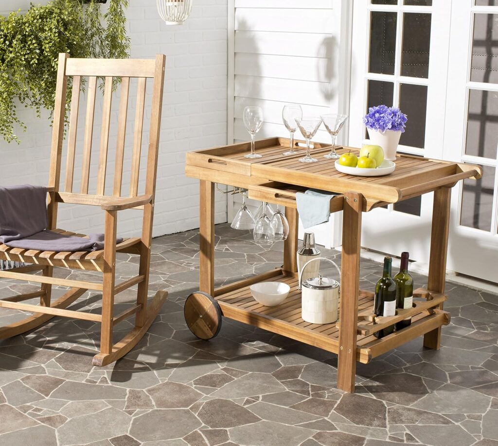 Safavieh Outdoor Natural Wood Trolley Cart